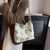 Lewostronne kwiaty w stylu vintage design torba na ramię dla kobiet żeńska bawełniana tkanina małe torby na buty torebki i torebki 240111