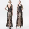 Vestidos casuais wepbel lantejoulas gatsby vestido sem mangas profundo decote em v slim-fit longo retro 1920 festa feminina slim fit midi