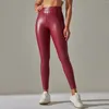 Damesleggings Dames Pu-leer Sport Y2k Esthetiek Slanke broek Elastische hoge taille Panty Bodems BuLifter Gym