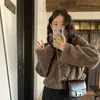 Casacos femininos vintage recortado casaco de pele do falso mulheres elegante suporte curto fofo inverno streetwear coreano plush outwear casaco