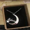 Colliers étoiles lune nom personnalisé collier pour femmes en acier inoxydable plaque signalétique longue chaîne bijoux meilleur pour la famille Bff