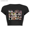 Dames T-shirt Vintage Eye Print Zwart vrouwelijk T-shirt Korte mouw O nek Slim T-stukken Amerikaanse streetwear Y2K Harajuku Gothic 90s vrouwen Crop Tops T240110