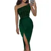 Casual Dresses OMSJ Elegant For Women Shiny Sequins One Shoulder Side Slit Mid-length Backless Off-shoulder Slim High-waist Party Dress