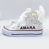 Name Custom Design Kids Shoes For Girl Communion Birthday Party Canvas Dollbling Handmade Bling Rainbow Pearls Sneakers 240110