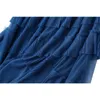 Surmiitro Women Long Tiered Tulle Skirt Spring Summer Elegant Solid a Line High Waist Pleated Midi Mesh Female Blue 240110