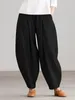 Pantalon sarouel en coton et lin pour femmes, Simple et décontracté, jambes larges, taille élastique, bouffant Vintage, surdimensionné, 2024