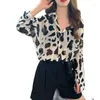 Kvinnor BLOUSES 2024 Summer Leopard Print pendlare Casual Loose Thin Sunscreen Long Sleeve Chiffon Shirt Polo Collar Fashion Women