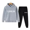 Survêtements pour hommes Logo personnalisé Enfants Survêtement Marque Sweats à capuche et pantalons Garçon Filles 2 pièces Ensemble polaire couleur unie manches longues tenues décontractées