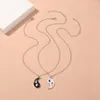 Hanger Kettingen 2 Stuks Tai Chi Yin Yang Paar Set Zilver Kleur Ketting Bijpassende Minnaar Choker Vriend Vriendschap Gift Drop