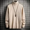 Fashion Men Solid Color Sweater Turtleneck Long Sleeve Knitted Pullover Top Blouse for Warm Men's Slim Fit Clothing 5XL-M 240110