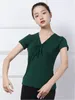 Stage Wear Solid Color Bandage Modern Dance Waltz Yoga Tops Adult Birthday Women Gala 2024 Latin V Neck Street Sports Costume T-shirt