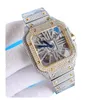 Montre à quartz pour hommes sertie de diamants : montre-bracelet lumineuse de luxe avec bracelet en acier