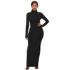 S-5XL grande taille fête couleur unie femmes à manches longues col roulé moulante Maxi robe automne hiver mince robes sexy abricot/noir/240111