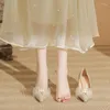 Elbise Ayakkabı Boyutu 31-43 2024 Yüksek Topuklu Kadın Tıknaz Topuk Ziyafet Yay Altın