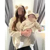 Custom Family Match Mom Kids Bear Hooded Sweatshirt Fleece Spring Warm Clothes Baby Boys Girls Thick Personalized Tracksuit 240110