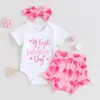 Ensembles de vêtements Baby Girl Saint Valentin Tenue My First Valentine S Body Heart Ruffle Bloomers Shorts Bummies Bow Set 0-18M