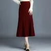Femmes jupe tricoté jupe Midi a-ligne taille haute Simple élégant jupe de fête noir rouge printemps automne hiver faldas femme jupes 240111
