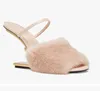 2024 popolari donne di marca tacchi sandali scarpe cinturino in pelliccia f-forma peep toe nero nudo bianco pelle di vitello bel passeggio vestito da donna sandali da sposa scarpa tacco alto EU35-43