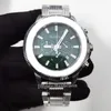 Mode män titta på japan kvarts rörelse kronograf 45mm grönt armbandsur all stål metallband klocka