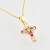 قلادات Andywen 925 Sterling Silver Gold Rainbow CZ CZALS Cross Pendant Long Stain Necklace 2021 Fine Jewelry Crystal Luxury
