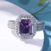 Cluster Rings Fashion Silver Color Big Square Purple CZ Stone Ring for Women Girls Elegant Bride Wedding Accessories Jubileumsgåvor