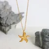 Damen-Goldhalskette, Edelstahl vergoldet, 18 Karat Gold, süßer und kleiner Seestern-Anhänger, Halskette, Schmuck, Geschenk