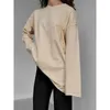 Frauen Hoodies Baumwolle T-shirt Einfache Einfarbig Euro-Amerikanischen Stil 2024 Frühling Top Lose Oversize Rundhals Langarm