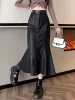 ハイウエストメルメイドスカート女性新しい到着2023年秋の韓国スタイルPUレザーエレガントなスリムレディースブラックロングスカート