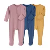 012 M Mono de algodón nacido, mameluco de bebé de Color sólido para niños y niñas, mono de manga larga, ropa infantil para niños pequeños, primavera y otoño 240110