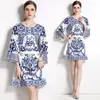 Party Dresses Drop Summer Runway Vintage Floral Print Crew Neck 1/2 Half Sleeve Women Damis Casual Evening Mini Shift Dress