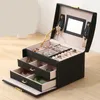 Fashion Jewelry Storage Box Large Capacity Portable Lock With Mirror Jewelry Storage Box Earrings Necklace Ring Jewelry Display 240110