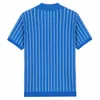 Polos męski 2024 Casual Striped Knit Polo Shirt Button Down Down Tree z krótkim rękawem dla mężczyzn oddychający vintage M-3xl Odzież Luxury