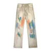 Men's Jeans Yellow Mud Washed with Holes Trendy Ins High Street Vibe Tie Dyed Pants Brand Straight Leg