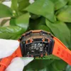 JF Richdsmers Watch Factory SuperClone Hot Selling Top Quality Watches 44MM 50mm RM1103 MCLAREN SKELETON CARBON FIBER ORANGE RUBBER TRANSPARENT MENS WRI