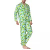 Pyjamas de nuit pour hommes Pyjamas pour hommes Salade d'avocat Sommeil Vêtements de nuit Imprimé fruits verts 2 pièces Ensemble de pyjama rétro à manches longues Costume de maison surdimensionné chaud