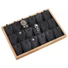 Display Bamboo Pu Jewelry Pendant Tray Halsband Lagringsmycken Organiser Tray Holder Showcase For Drawer 18Grids