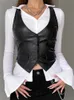 Gilet in pelle PU Vintage da donna senza maniche con scollo a V Canotte con bottoni Canotte anni 2000 Gilet scuro Academia Donna Estate Autunno 240111