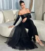Elegant Black Arabic Dubai Evening Dress 2024 Strapless Open Back Velvet Tulle Train Prom Formal Party Gowns Robe De Soiree Vestidos De Gala