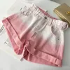 Jeans Vintage Gradient Denim Shorts Women 2023 Summer High Waist Slimming Pink Short Jeans Colorful Casual Wide Leg Flanging Shorts