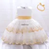 Girl's Dresses Infant Summer Baby Girl Dresses Bow Lace Newborn Baptism Princess Dress For Girls Birthday Party Dress Toddler Christening Gown H240508