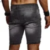 Herr shorts män streetwear rippade denim shorts sommar casual mode bomullshål elastisk midja stretch smal passform jean byxor svart blå grå yq240111