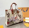 Blommig väska lvse strand tygväska kvinnor handväska handväska belagd duk läder trim hortensia tryck stor kapacitet
