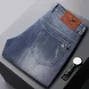 Pantalones vaqueros de marca de lujo de verano para hombre, pantalones vaqueros rectos de algodón informales de negocios para hombre, pantalones vaqueros ajustados elásticos a la moda para jóvenes