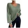 Women's T Shirts Autumn/Winter Solid Color Top V-Neck Long Sleeve Pit Striped Brushed T-shirt Loose Pullover Plus Size Tops For Women