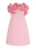 Casual jurken roze sexy strapless decoratieve bloem A-lijn back lace up club party mini-jurk