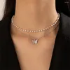 Naszyjniki wiszące Srebrny kolor geometryczny cienki łańcuch motyla sztuczna perły Naszyjnik dla kobiet Kobiet Vintage Baroque Boho Biżuteria