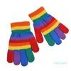 Five Fingers Gloves Kids Winter Knitted Full Half Finger Rainbow Colorful Striped Mittens