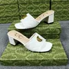 Womens Chunky Heels Slipper Flat Bottom Slippers Fashion Classic Printing High-Heeled Sandals Lady Leather Outdoor Leisure Summer Beach Shoes
