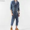 Erkek Kot Japonya Tarzı Vintage Casual Denim tulumlar Erkek Bahar Sonbahar İnce Jean Ceket ve Pantolon 2 Parçası Set Çıkarılabilir Harajuku Sulma240111