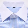 Men's Classic French Cuffs Striped Dress Shirt Single Patch Pocket Standard-fit Long Sleeve Wedding Shirts Cufflink Included 240112